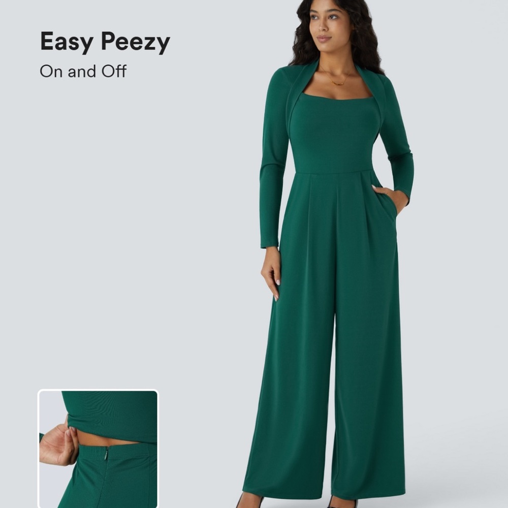 HALARA Teal Long Sleeve Jumpsuit